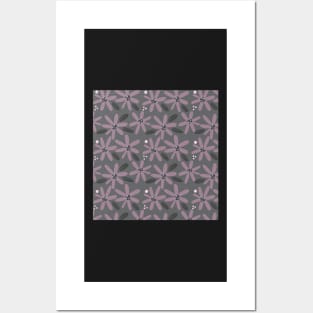 Cute pink and gray abstract flowers in a fun playful flowerpower pattern Posters and Art